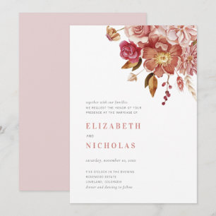 Blush Elegant Watercolor Floral Wedding Invitation