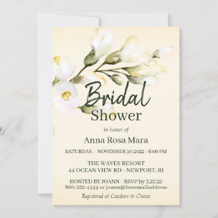 *~* Blush Elegant White Beach Rose Bridal Shower Invitation