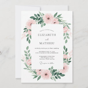 Blush Emerald Leafy Wedding Invitation