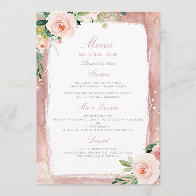 Blush Enchanted Wedding Dinner Party Reception Menu (Front)