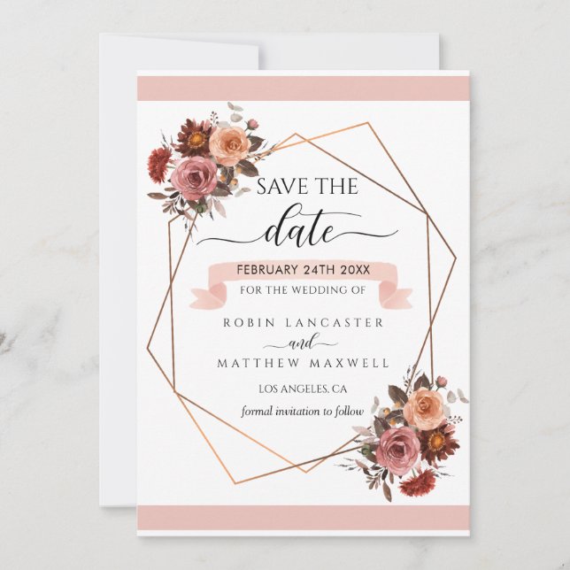 Blush et Floral Bourgogne, Enregistrer la carte Da (Devant)