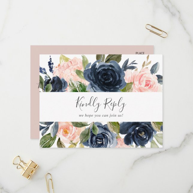 Blush et Navy | White Song Request carte postale R (Devant/Arrière en situation)