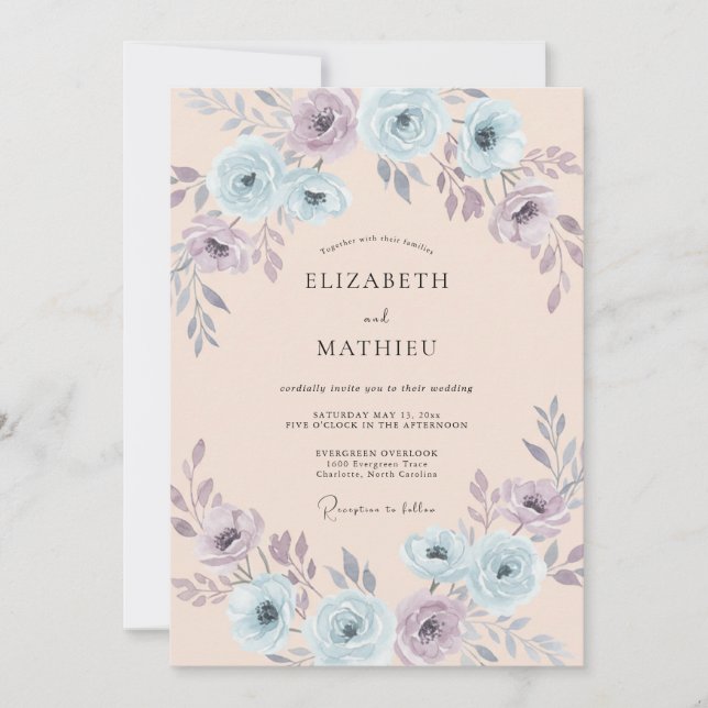 Blush Ethereal Light Blue Floral Wedding Invitation (Front)