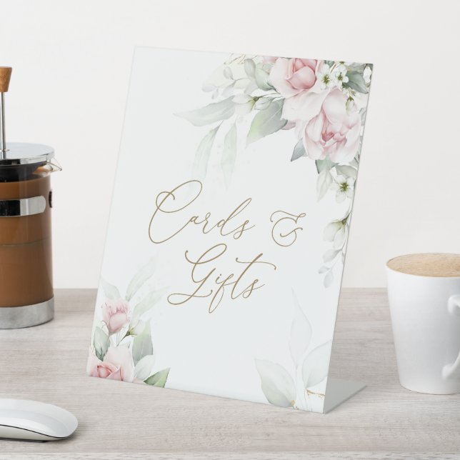 Blush & Eucalyptus Cards & Gifts Table Tent Sign (In SItu)