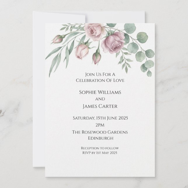 Blush Eucalyptus Corner Wedding Invitation (Front)
