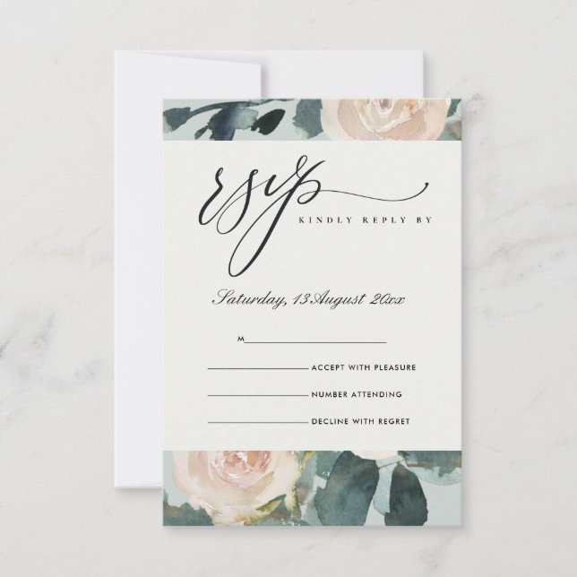 BLUSH EUCALYPTUS ROSE KRAFT GREY WEDDING RSVP (Front)