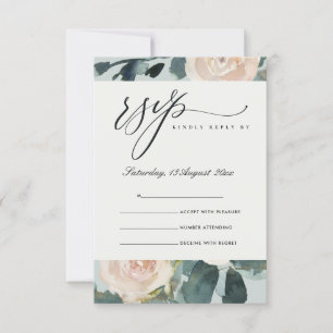 BLUSH EUCALYPTUS ROSE KRAFT GREY WEDDING RSVP CARD