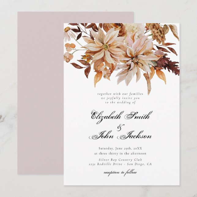 Blush Fall Autumn Burnt Orange Rust Wedding Invitation (Front/Back)