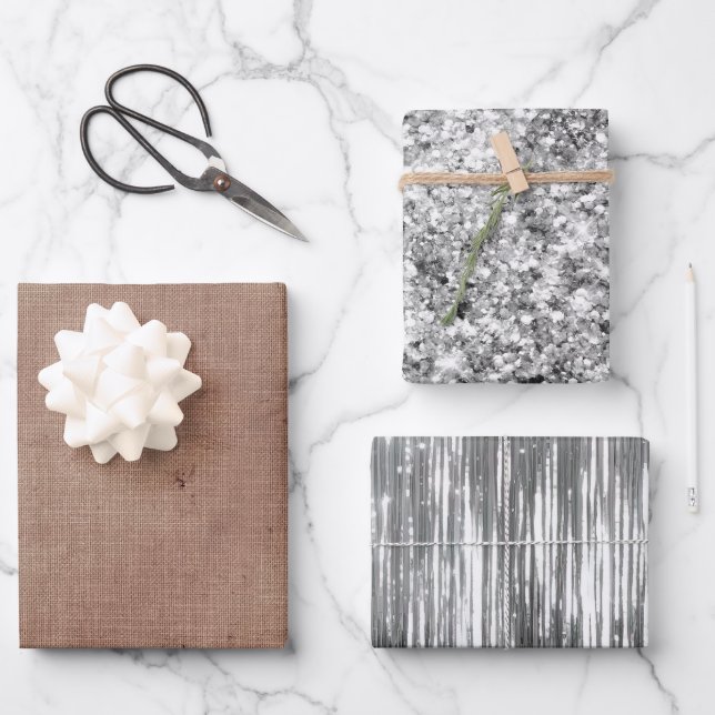 Blush Faux Linen (linen look) Silver Glitter Wrapping Paper Sheet (Front)