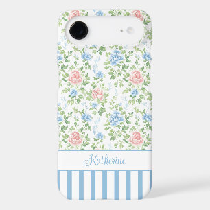 Blush Fleurs Aquarelle Monogrammées Bleu