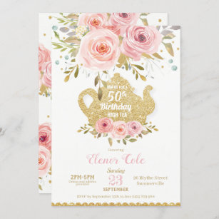 Blush Floral 50th Birthday High Tea Party ANY AGE Invitation