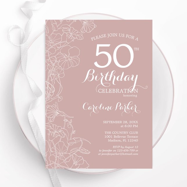 Blush Floral 50th Birthday Party Invitation (Creator Uploaded)