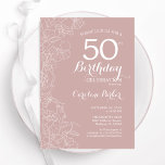 Blush Floral 50th Birthday Party Invitation<br><div class="desc">Blush Floral 50th Birthday Party Invitation. Minimalist modern design featuring botanical outline drawings accents and typography script font. Simple trendy invite card perfect for a stylish female bday celebration. Can be customized to any age. Printed Zazzle invitations or instant download digital printable template.</div>