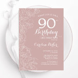 Blush Floral 90th Birthday Party Invitation<br><div class="desc">Blush Floral 90th Birthday Party Invitation. Minimalist modern design featuring botanical outline drawings accents and typography script font. Simple trendy invite card perfect for a stylish female bday celebration. Can be customized to any age. Printed Zazzle invitations or instant download digital printable template.</div>