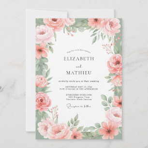 Blush Floral Aesthetic Wedding Invitation