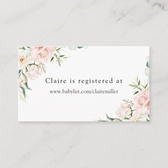 Blush Floral and Greenery Baby Shower Registry  Enclosure Card (Front)