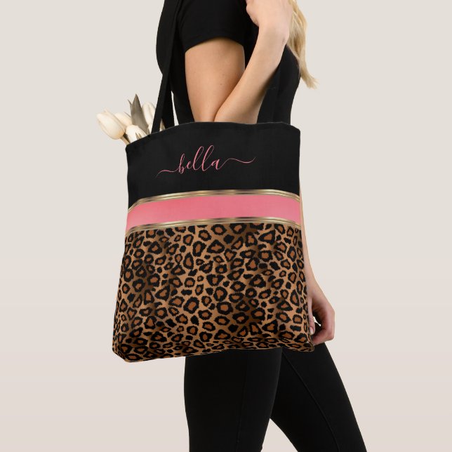 Blush, Floral and Leopard Pattern Tote Bag (Close Up)