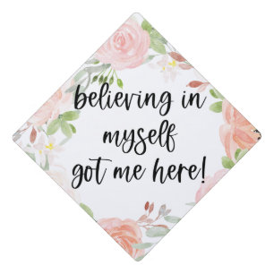 Blush Floral and Script Inspiration Message  Graduation Cap Topper