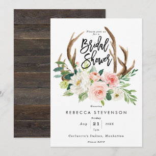 blush floral antlers bridal shower invitation