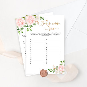 Blush floral baby name race baby shower game