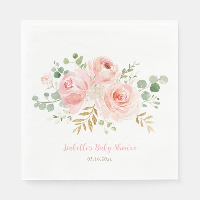 Blush Floral Baby Shower Personalized Napkins (Front)
