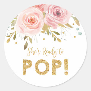 Blush Floral Baby Shower She's Ready to Pop Favor Classic Round Sticker