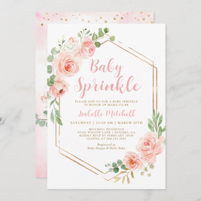 Blush Floral Baby Sprinkle Invitation (Front/Back)