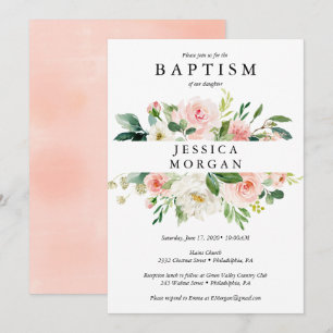 Blush Floral Baptism Invitation Card