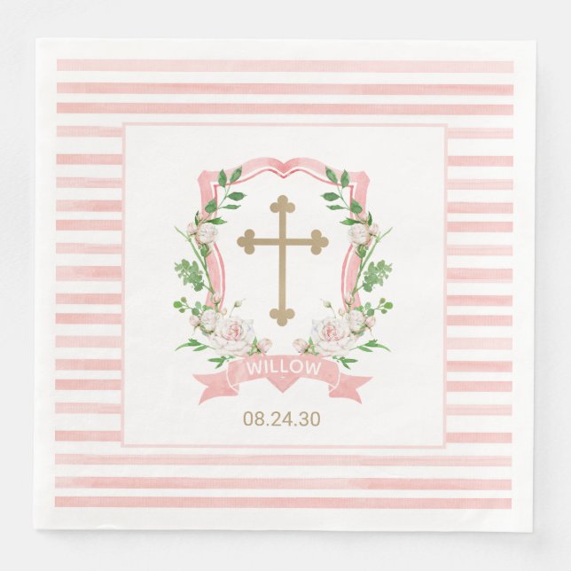 Blush Floral Baptism Napkin (Front)