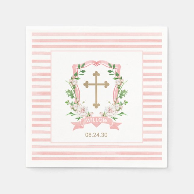 Blush Floral Baptism Napkin (Front)