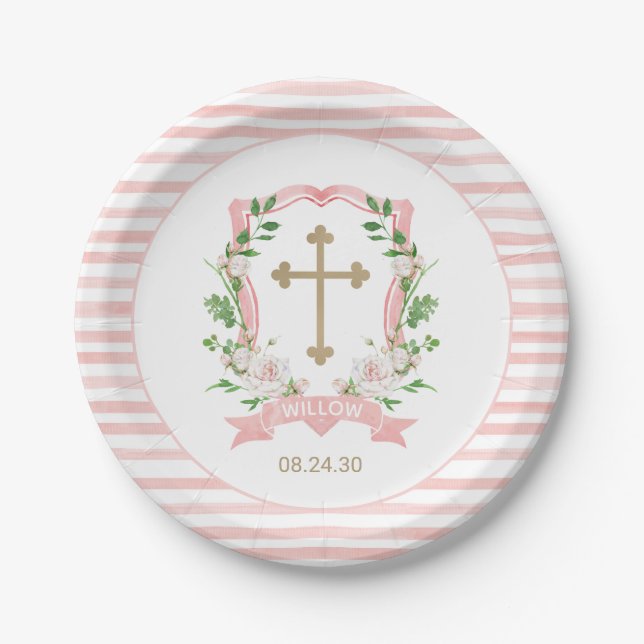 Blush Floral Baptism Paper Plate (Front)