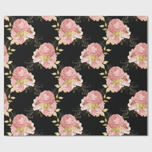 Blush Floral Black & Gold Romantic Gift Wrap