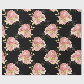 Blush Floral Black & Gold Romantic Gift Wrap