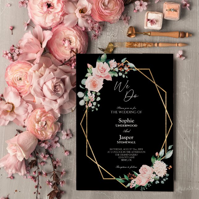 Blush Floral Black Simple We Do Wedding Invitation (Creator Uploaded)