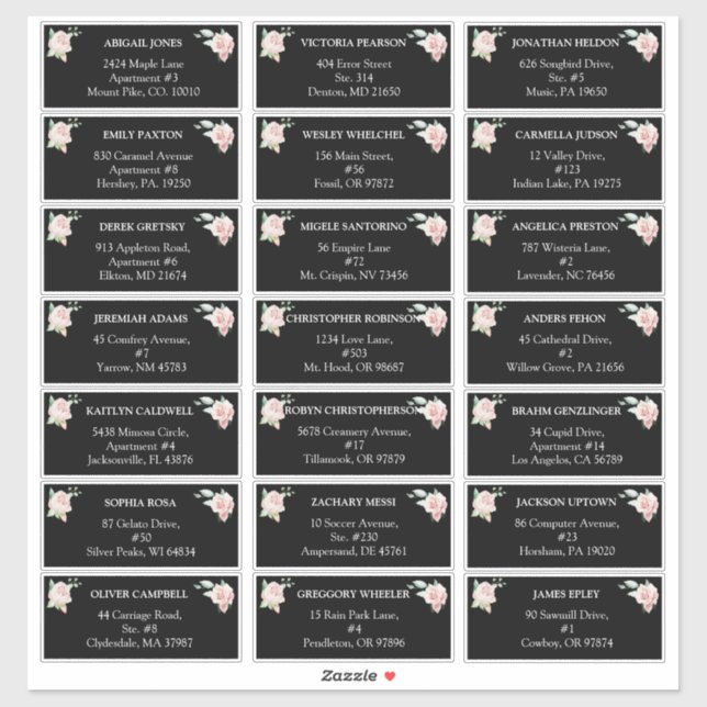 Blush Floral Black Wedding guest address labels (Sheet)