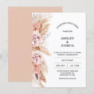 Blush Floral Boho Pampas Grass Wedding Invitation