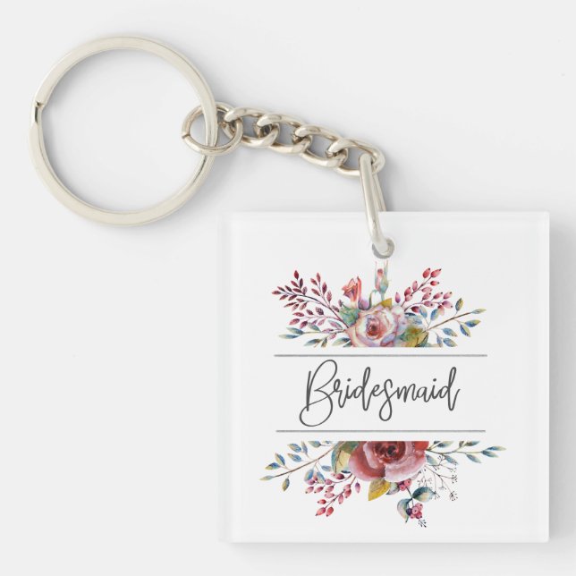 Blush Floral Bouquet Bridesmaid Porte - clé Carré (Devant)