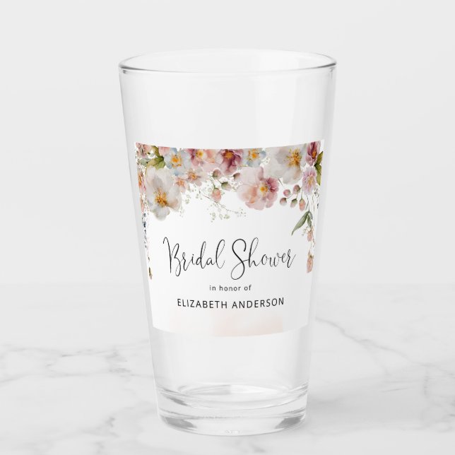 Blush Floral Bridal Shower Glass (Front)