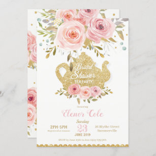 Blush Floral Bridal Shower Tea Party Invitation