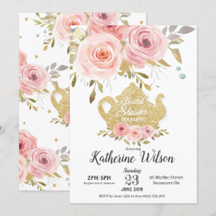 Blush Floral Bridal Shower Tea Party Invitation