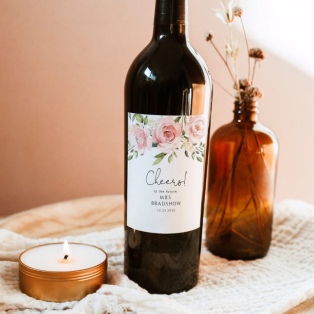 Blush floral bridal shower wine label (Creator Uploaded)
