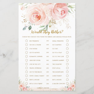 Blush Floral Bridal Shower Would They Rather Game