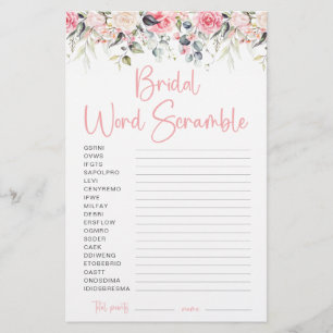 Blush Floral Bridal Word Scramble Game Card