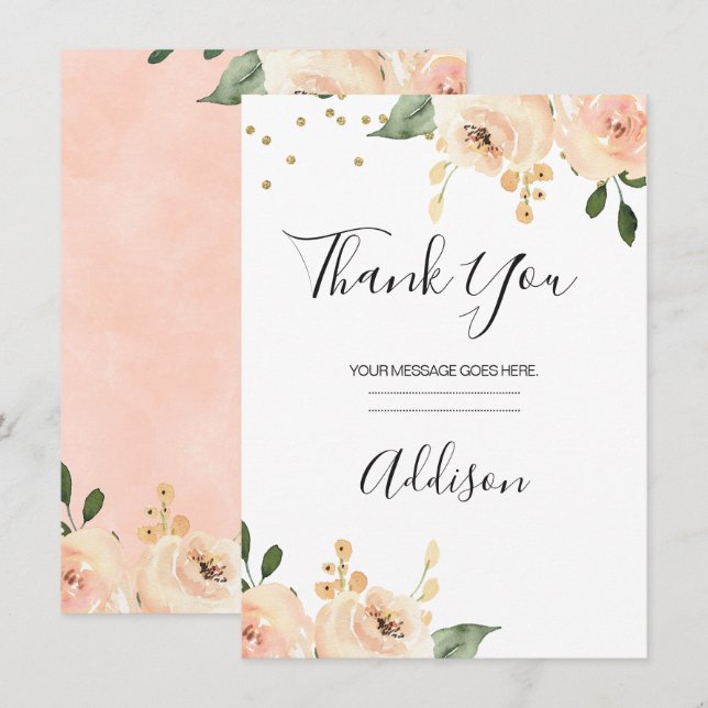 Blush Floral Bride Carte de remerciements (Devant / Derrière)
