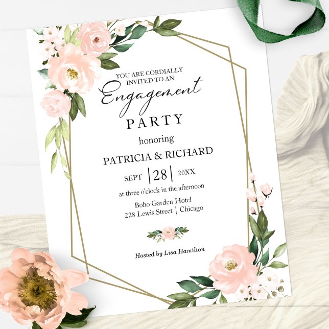 Blush Floral Budget Engagement Party Invitation (Creator Uploaded)