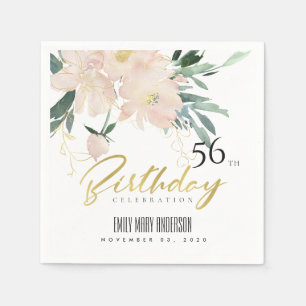 BLUSH FLORAL BUNCH WATERCOLOR ANY AGE BIRTHDAY NAPKIN