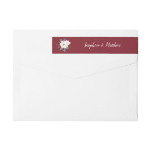 Blush Floral Burgundy Personalized Wedding Wrap Around Label