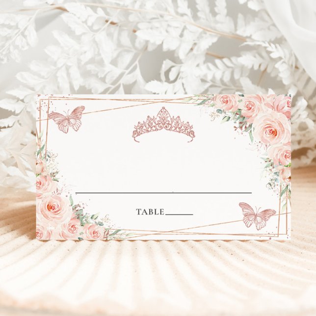 Blush Floral Butterflies Quinceanera 16th Birthday Place Card (Creator Uploaded)