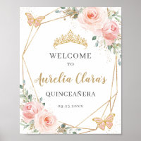 Blush Floral Butterflies Quinceanera Birthday 