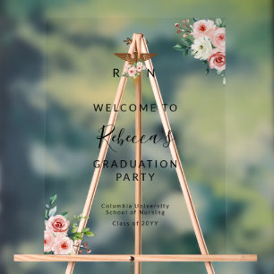 Blush Floral Caduceus Nurse Graduation Welcome  Acrylic Sign